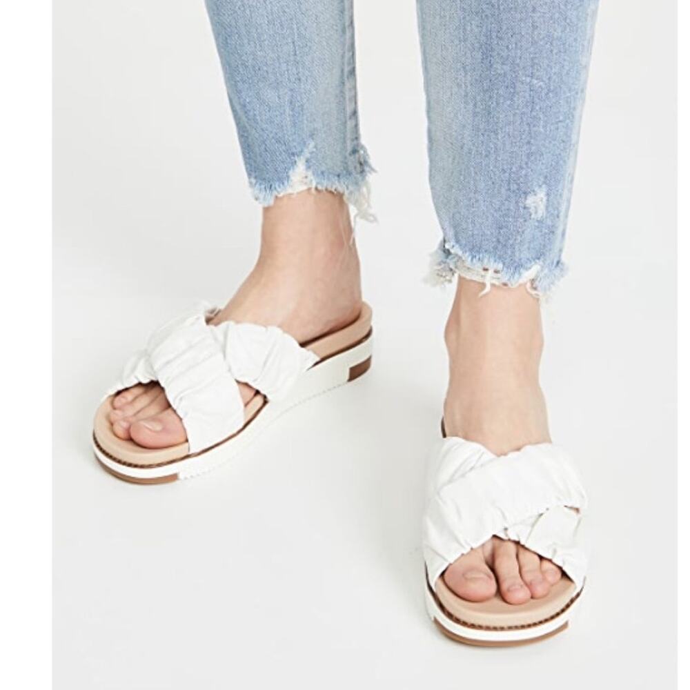 New Sam Edelman Aida Slide Sandals in White Leather Women's Size 10